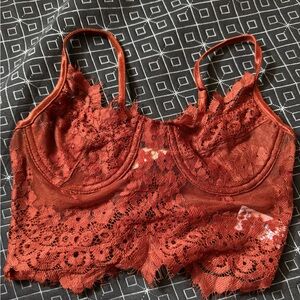 OOTDFash Rust Lace Crop Top